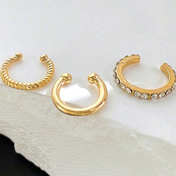 Gold 3pc Rhinestone Ear Cuff Set - Picture 2 of 2